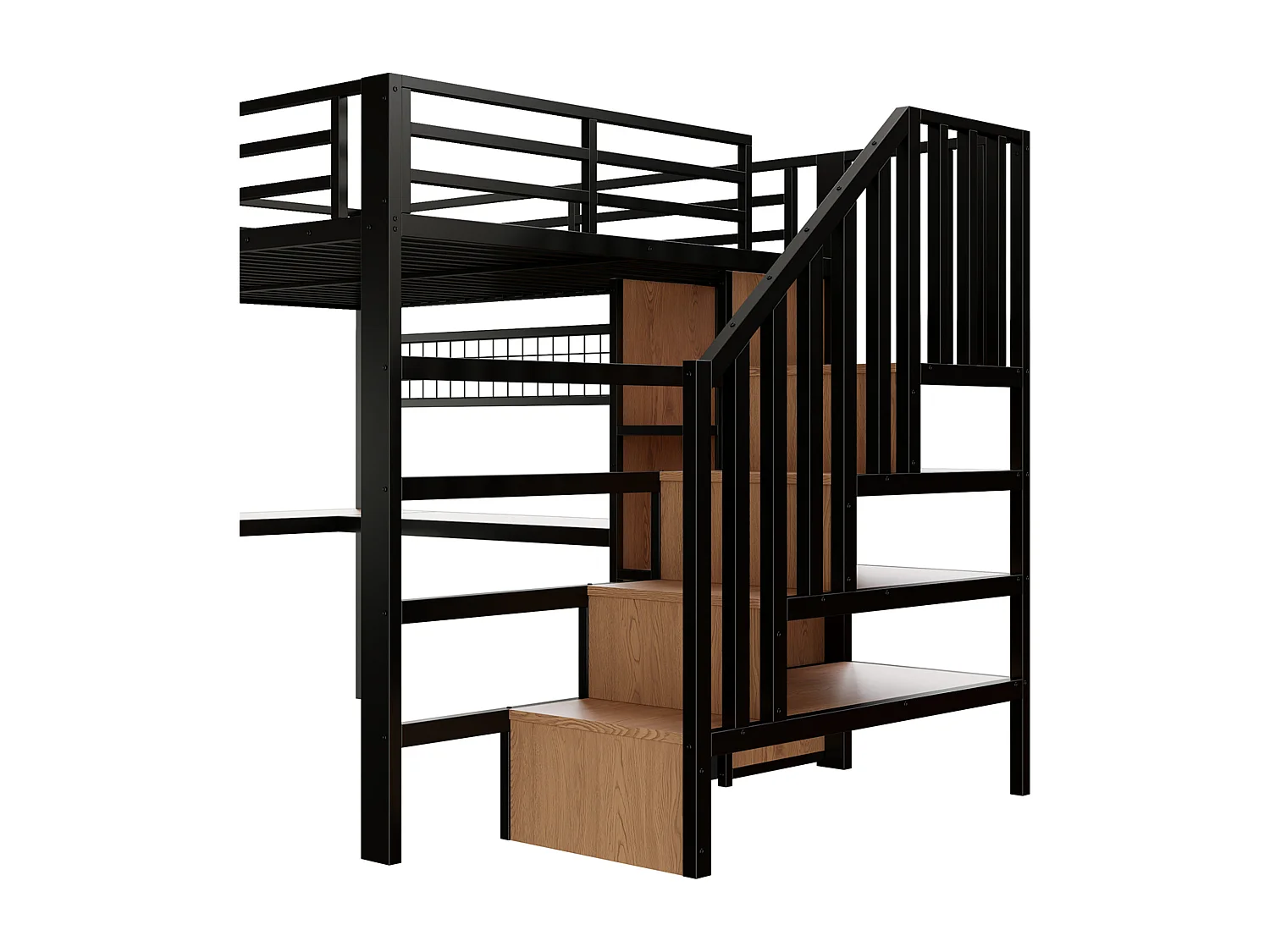 Lit mezzanine 140 x 200 cm avec 4 tiroirs , bureau et LED - Métal noir