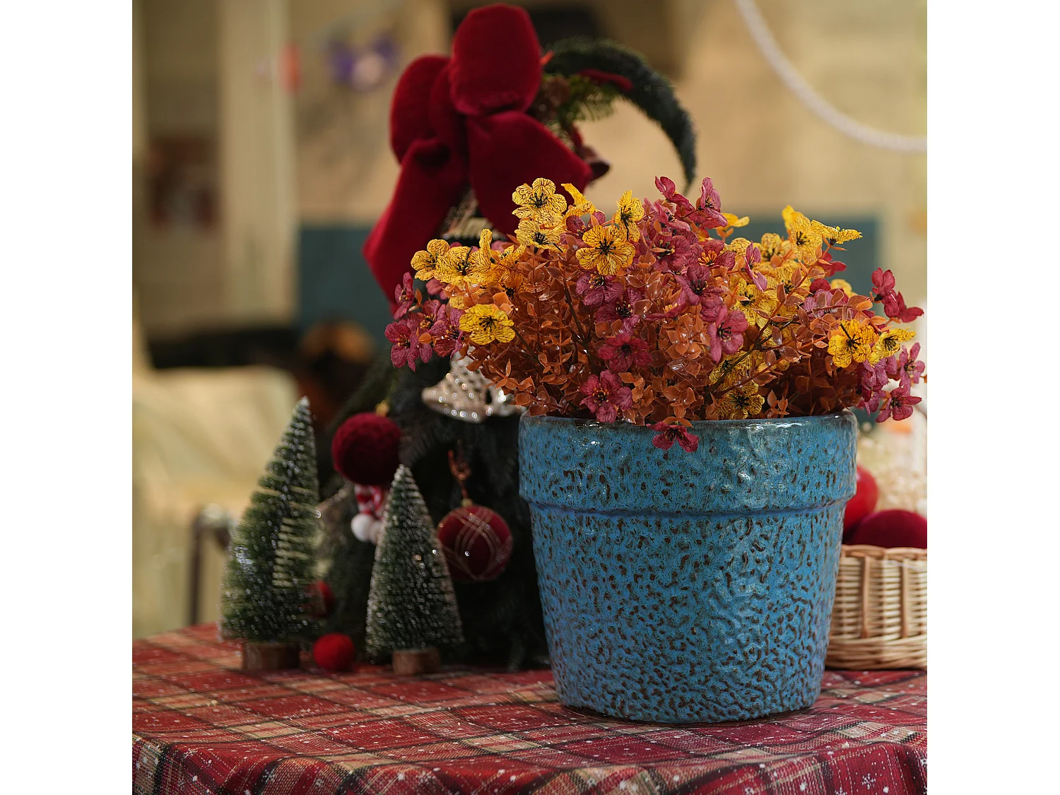 Set van 3 antieke blauwe keramische bloempotten Ø 38,1/30,5/22,7 cm