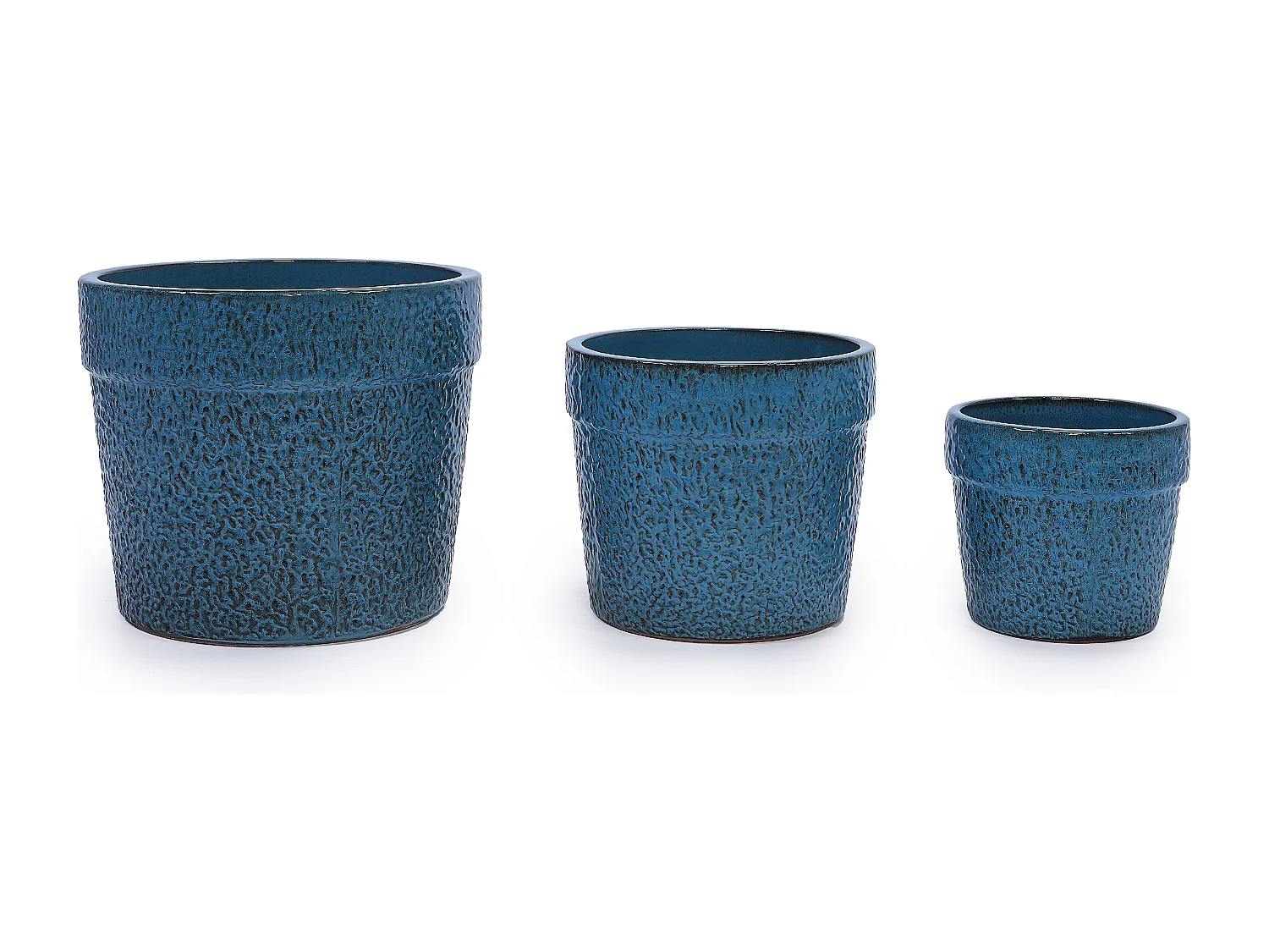 Set van 3 antieke blauwe keramische bloempotten Ø 38,1/30,5/22,7 cm