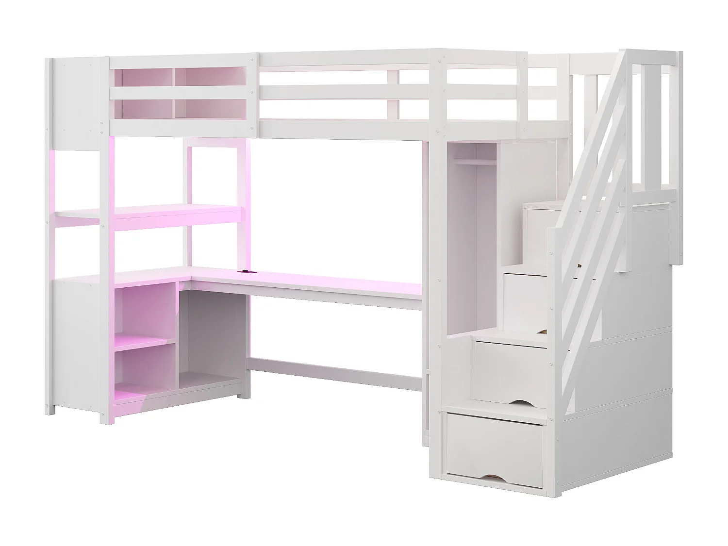 Hoogslaper 90 x 200 cm met kledingkast, bureau en stopcontacten - Gemaakt van MDF en wit grenenhout