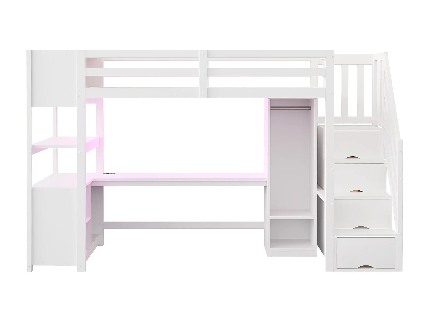 Hoogslaper 90 x 200 cm met kledingkast, bureau en stopcontacten - Gemaakt van MDF en wit grenenhout