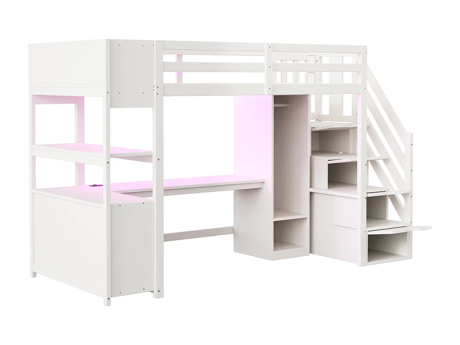 Hoogslaper 90 x 200 cm met kledingkast, bureau en stopcontacten - Gemaakt van MDF en wit grenenhout