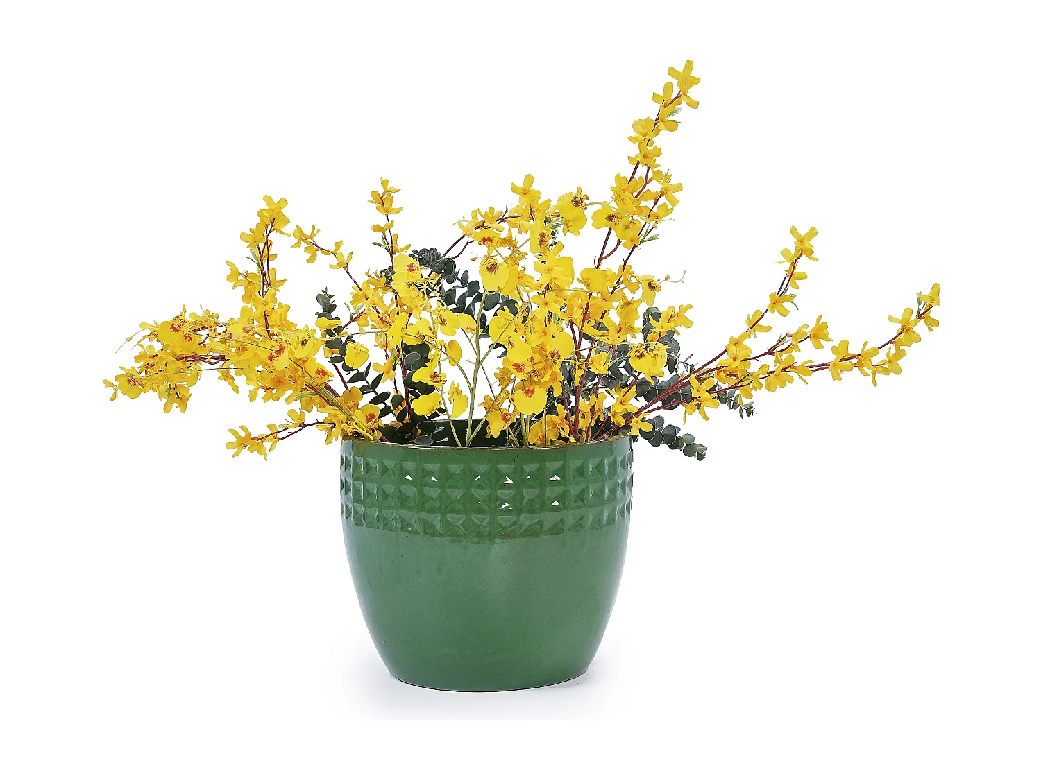 Set van 3 antieke groene keramische bloempotten Ø 38/30,5/23 cm met drainagegat