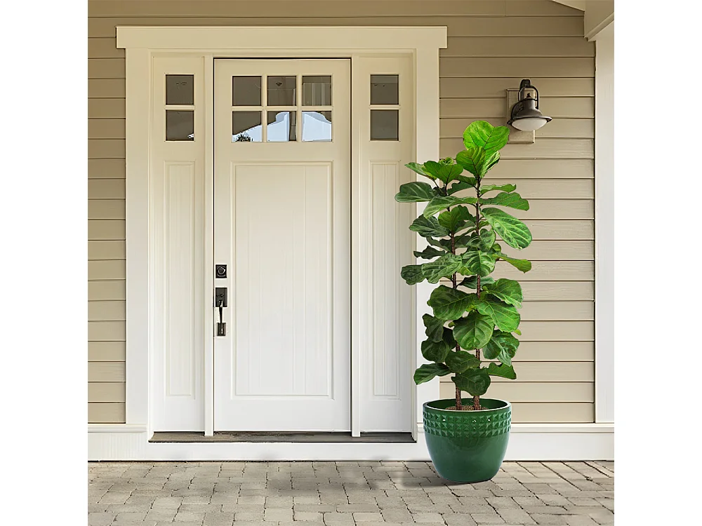 Set van 3 antieke groene keramische bloempotten Ø 38/30,5/23 cm met drainagegat