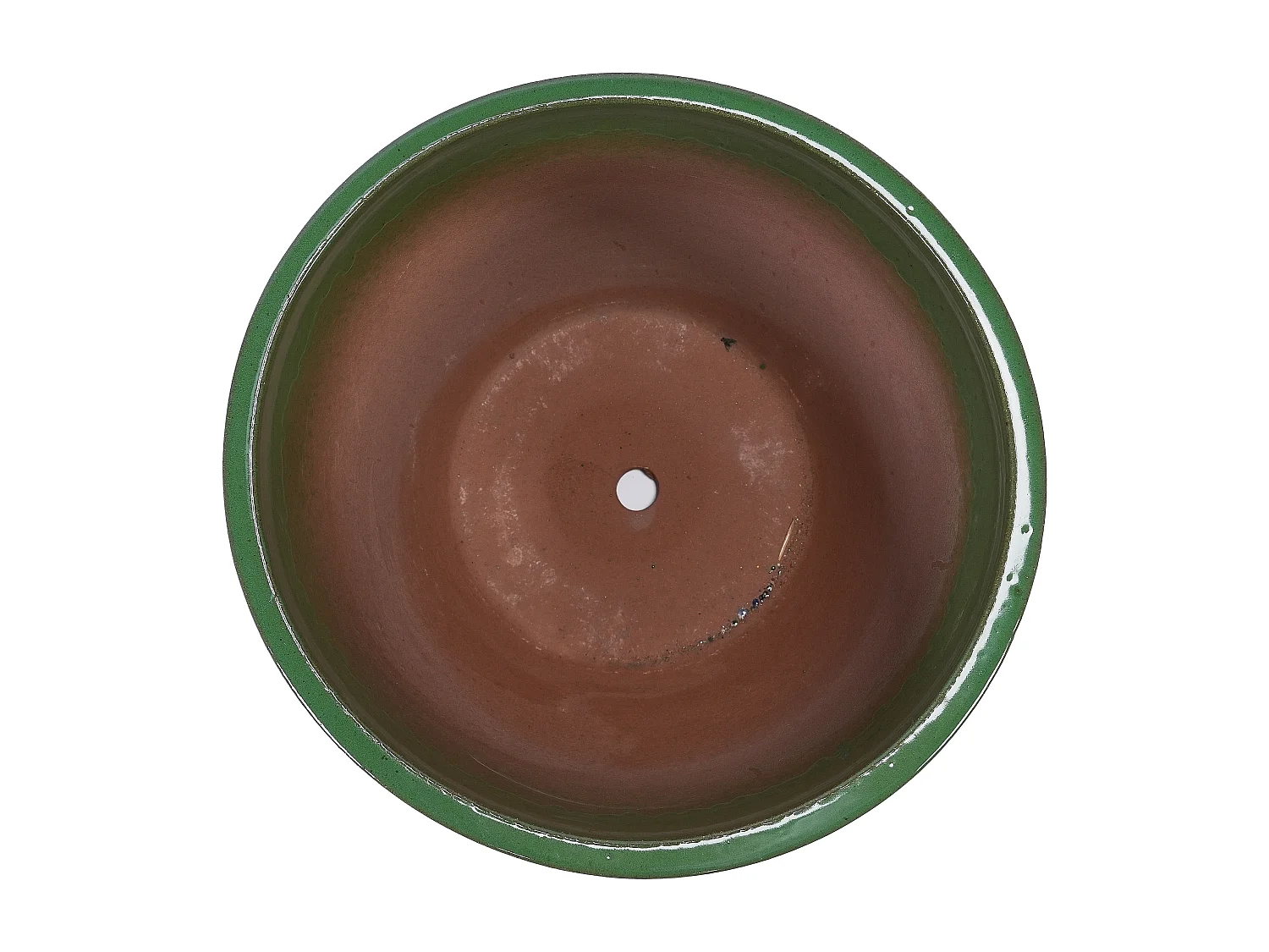 Set van 3 antieke groene keramische bloempotten Ø 38/30,5/23 cm met drainagegat