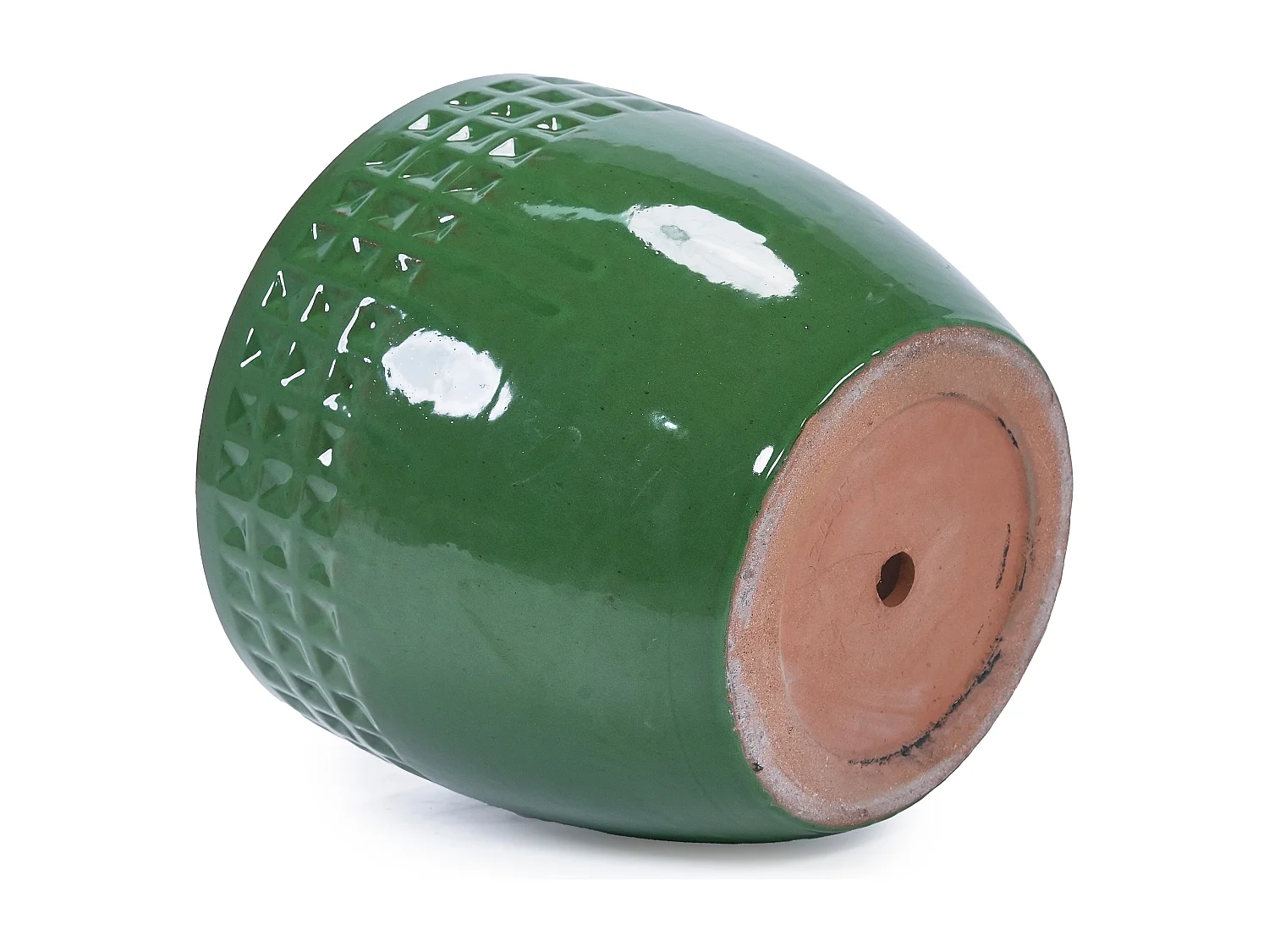 Set van 3 antieke groene keramische bloempotten Ø 38/30,5/23 cm met drainagegat