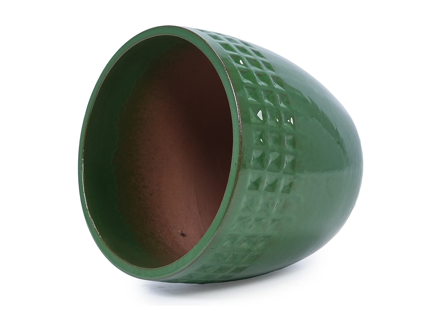 Set van 3 antieke groene keramische bloempotten Ø 38/30,5/23 cm met drainagegat