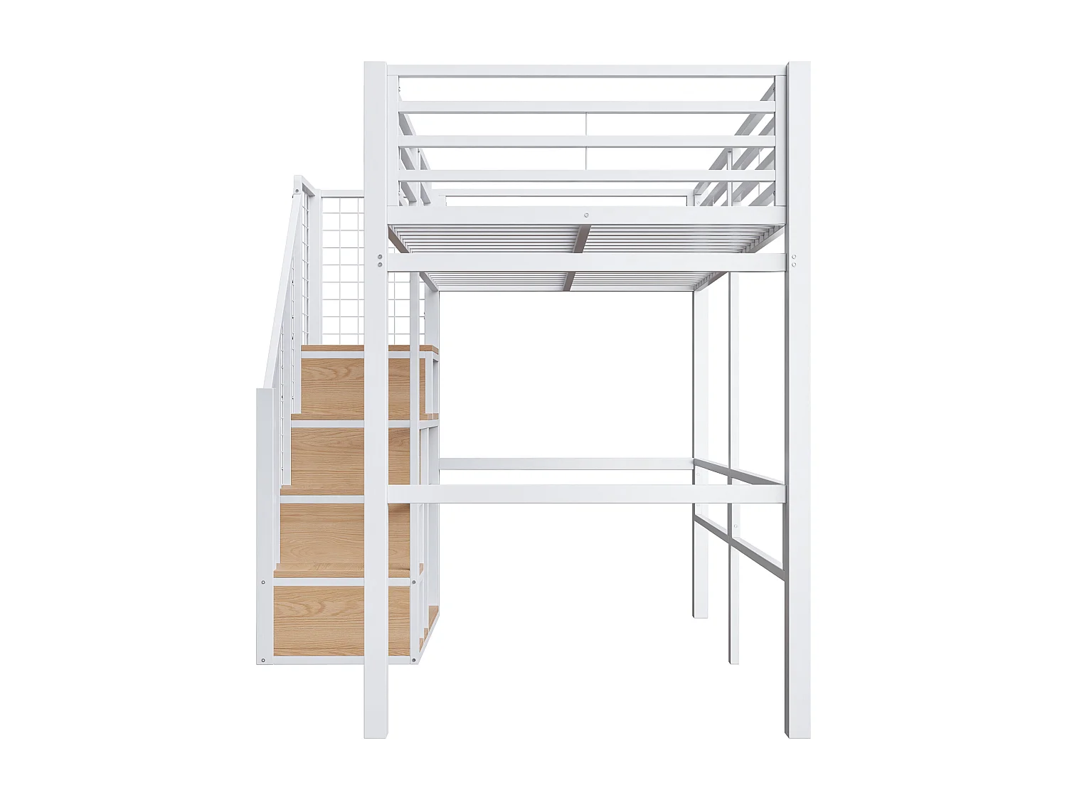 Lit mezzanine enfant 90x200 cm en métal blanc avec rangements et étagère
