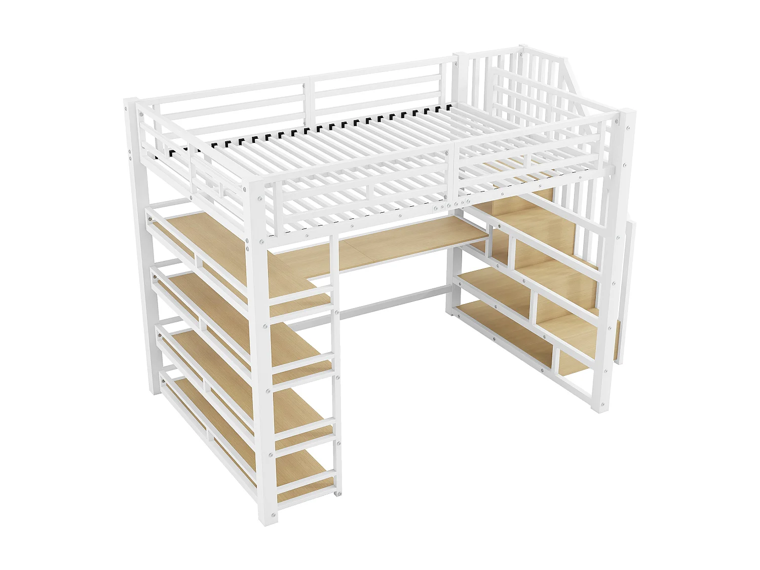 Lit mezzanine 140x200 cm avec bureau, port USB et rangements - Métal blanc