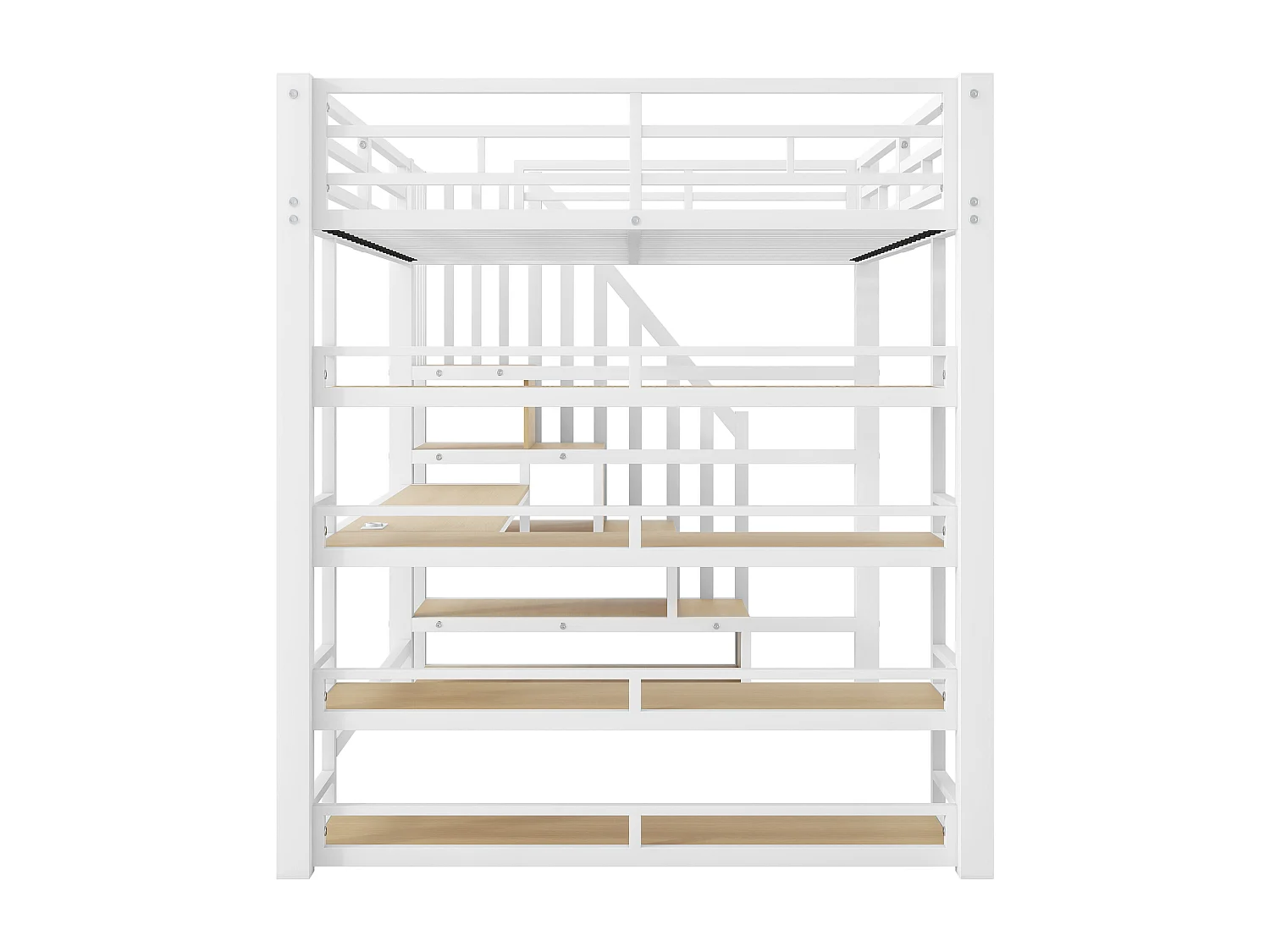 Lit mezzanine 140x200 cm avec bureau, port USB et rangements - Métal blanc