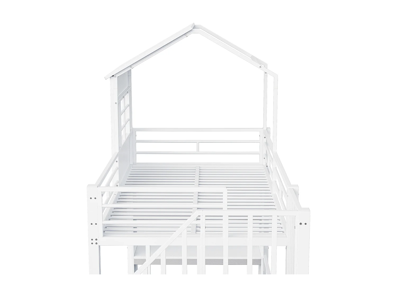 Letto a soppalco in metallo 90x200 cm con mensole e vano contenitore - Bianco