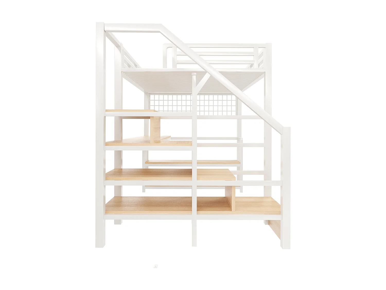 Lit mezzanine 140 x 200 cm avec étagère, LED et bureau , 2 ports USB - Métal +bois - Blanc