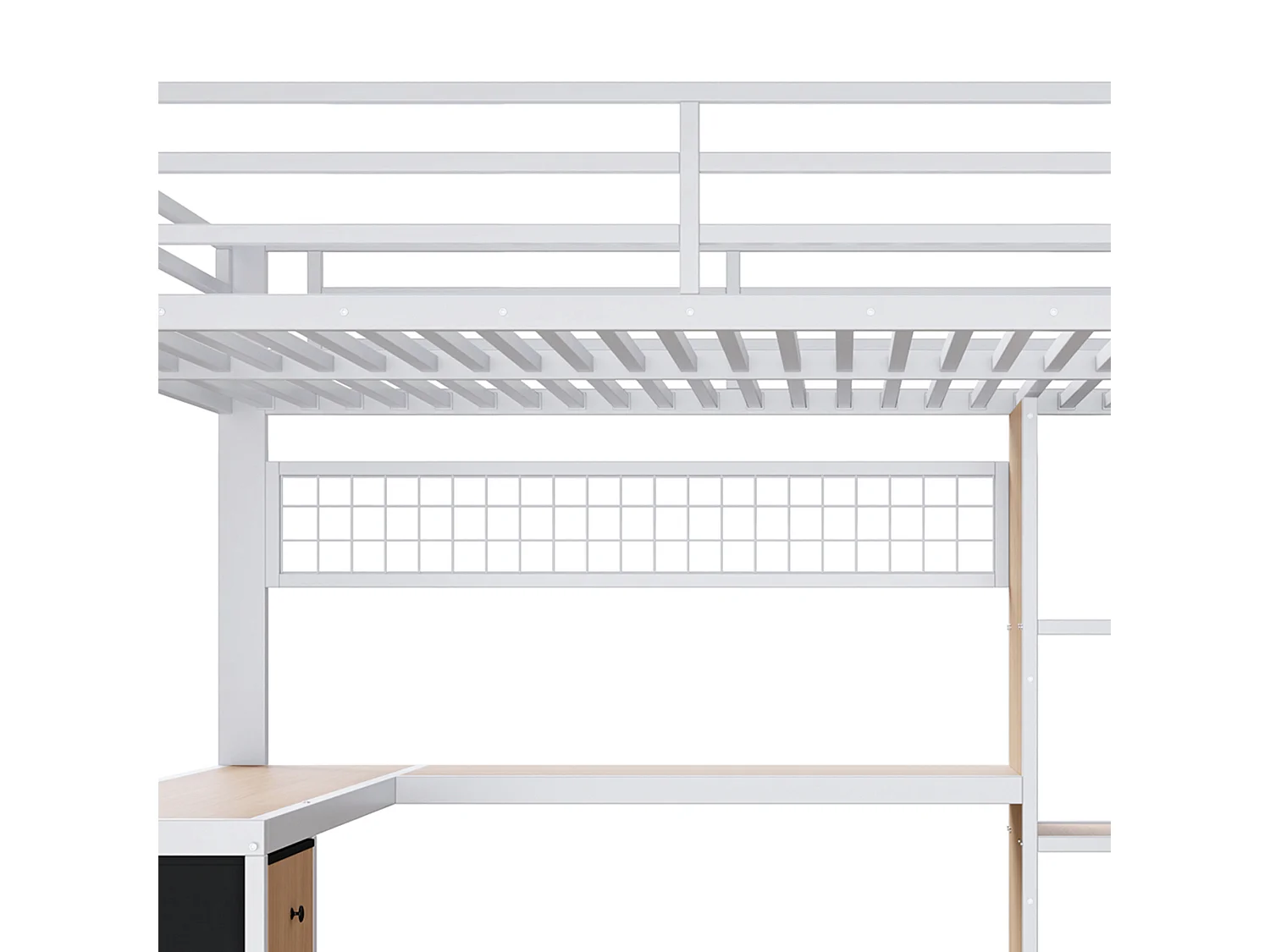 Lit mezzanine 90 x 200 cm avec 4 tiroirs , bureau et LED - Métal blanc
