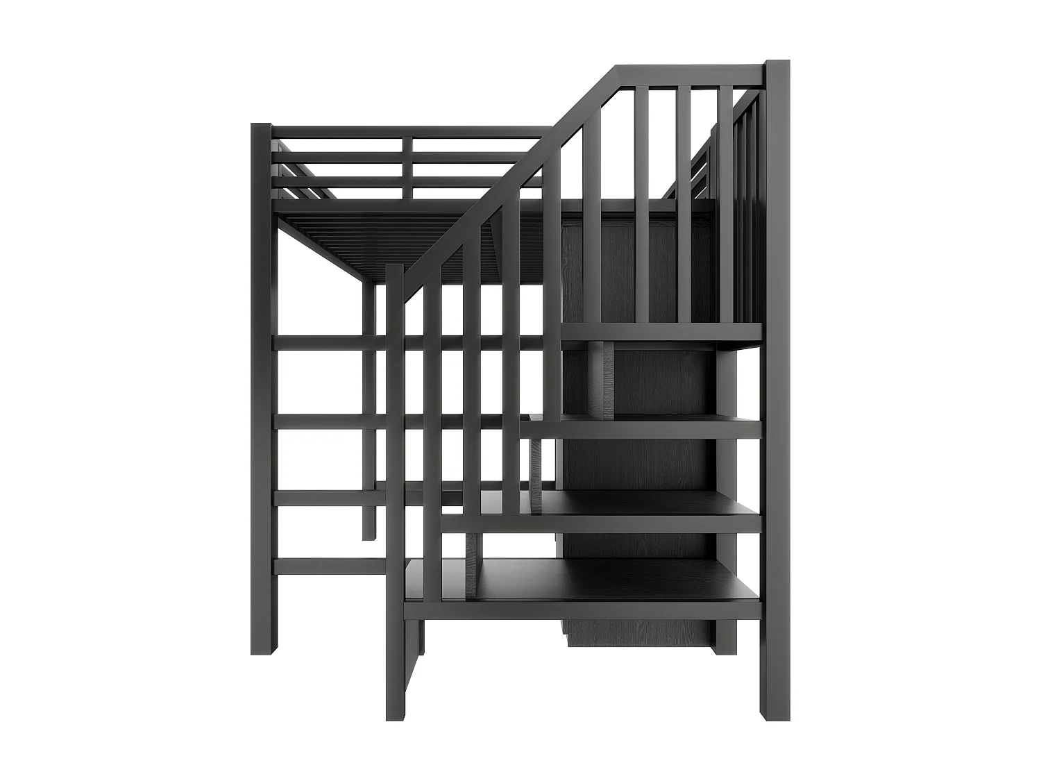 Lit mezzanine en métal 140x200 avec LED, bureau, étagère et armoire - Noir (sans matelas)