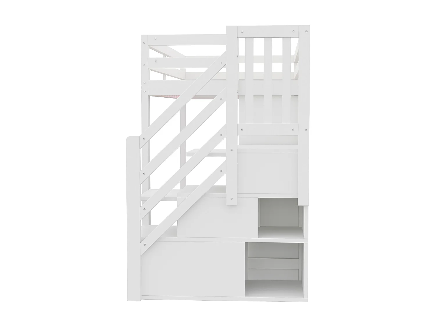 Lit mezzanine 90 x 200 cm avec plusieurs compartiments et penderie , LED - Blanc