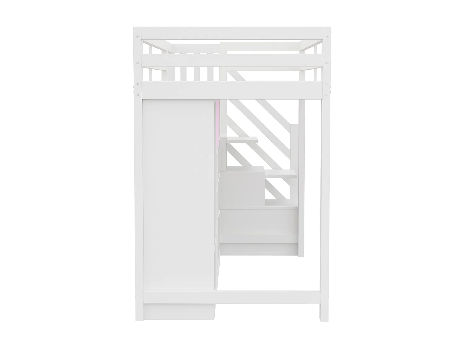 Lit mezzanine 90 x 200 cm avec plusieurs compartiments et penderie , LED - Blanc