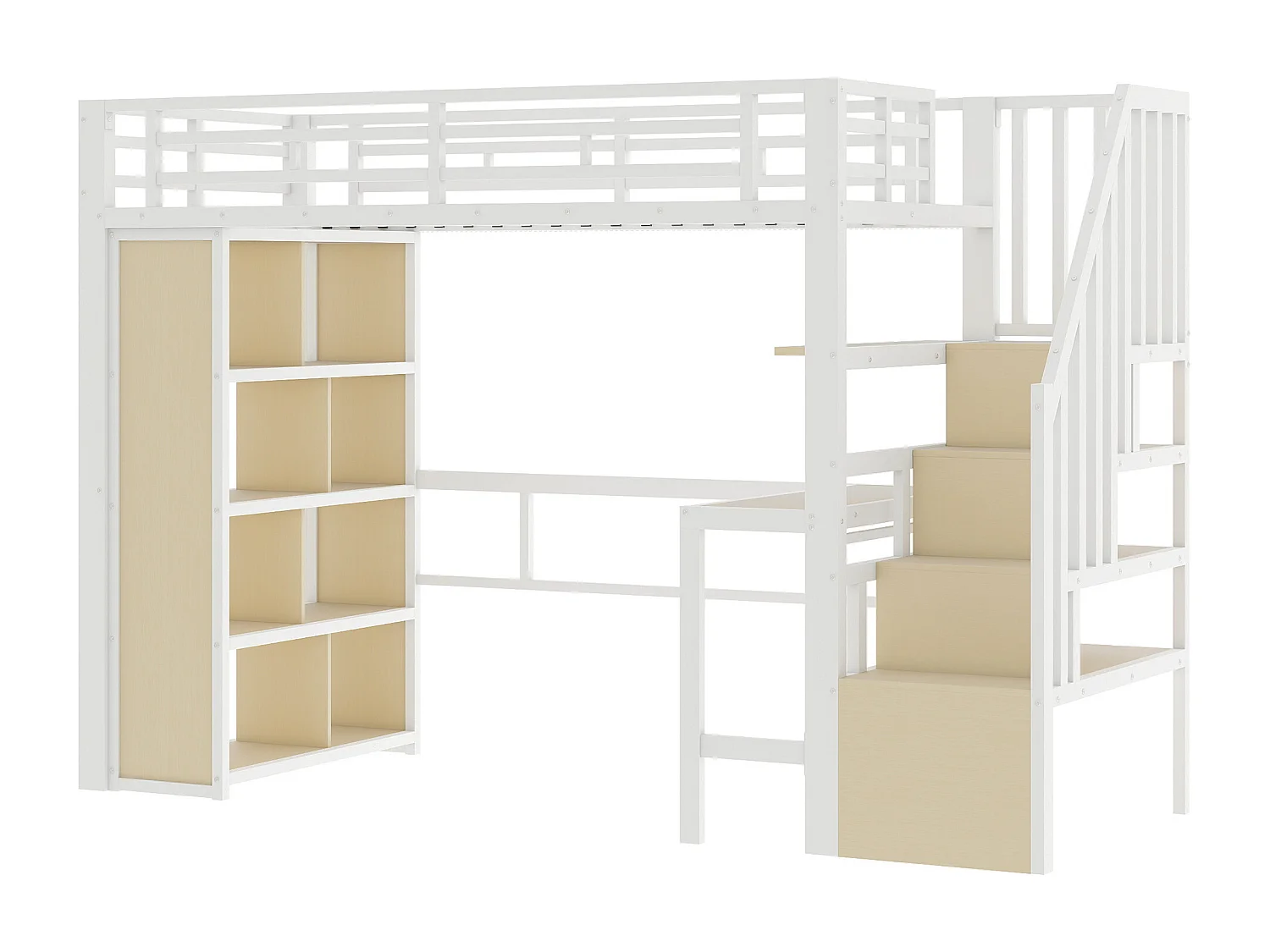 Lit mezzanine 90 x 200 cm avec bureau, compartiment de rangement et LED - Métal et bois - Blanc
