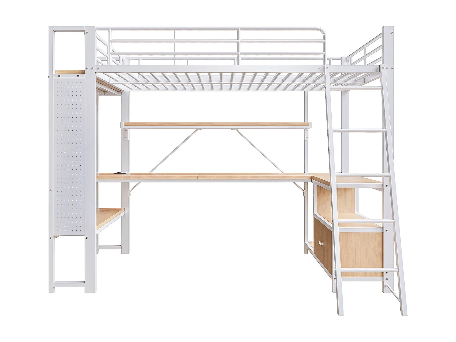 Lit mezzanine enfant 90x200 cm métal blanc avec bureau, étagères , LED et USB