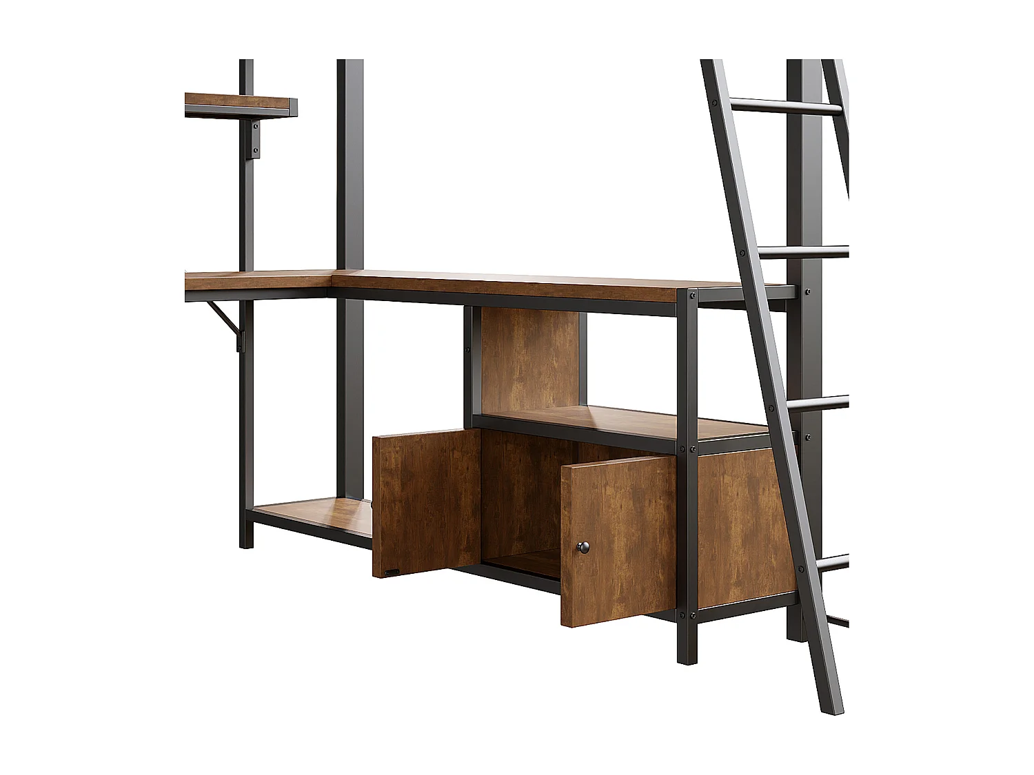 Lit mezzanine adulte 140x200 cm métal noir avec bureau, étagères , LED et USB