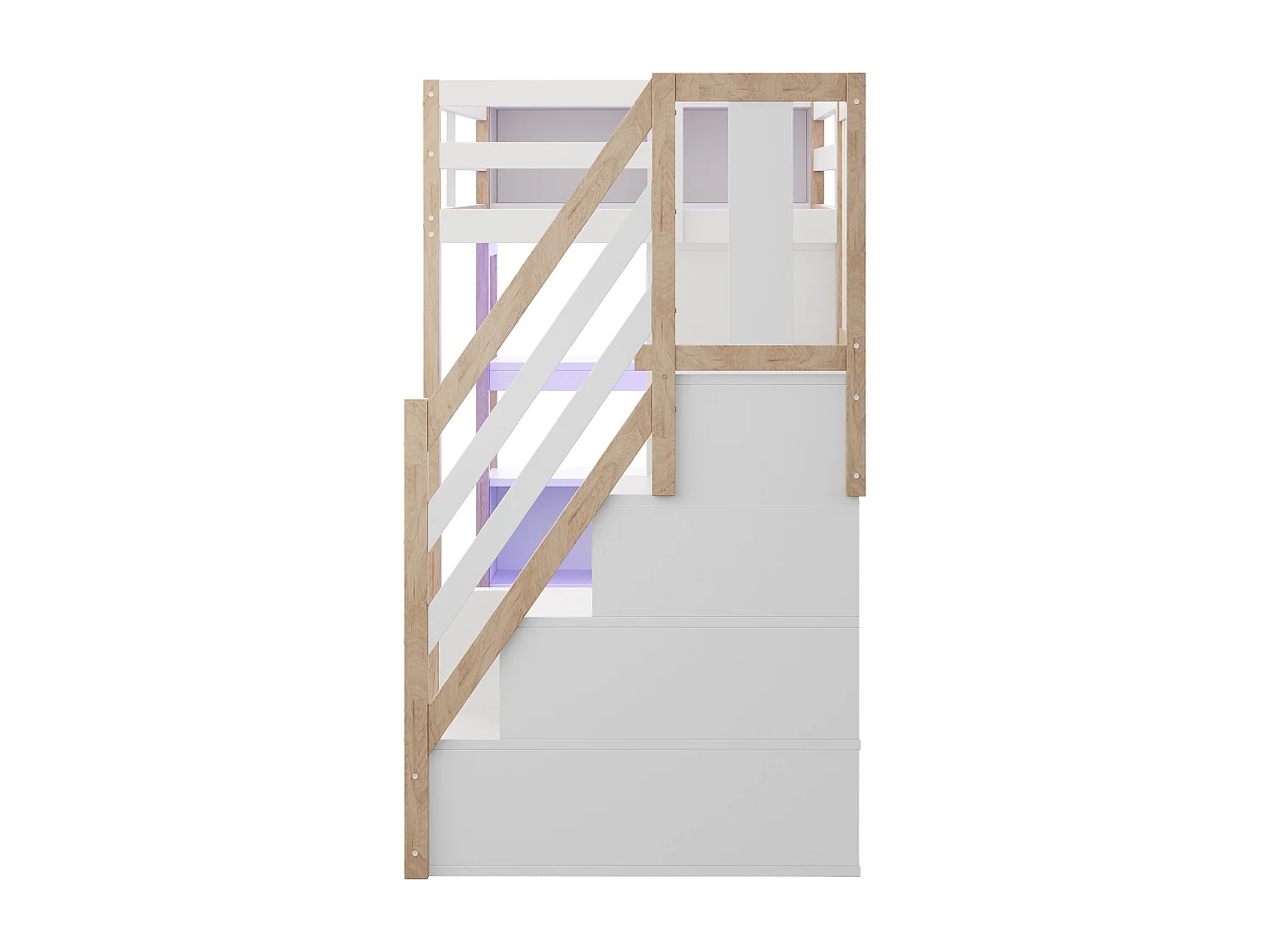 Lit mezzanine 90 × 200 cm avec armoire, bureau et prises - Couleur bois et blanc