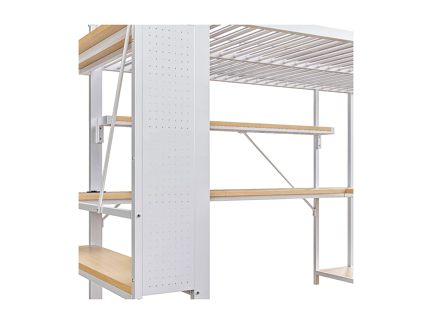 Lit mezzanine adulte 140x200 cm métal blanc avec bureau, étagères , LED et USB