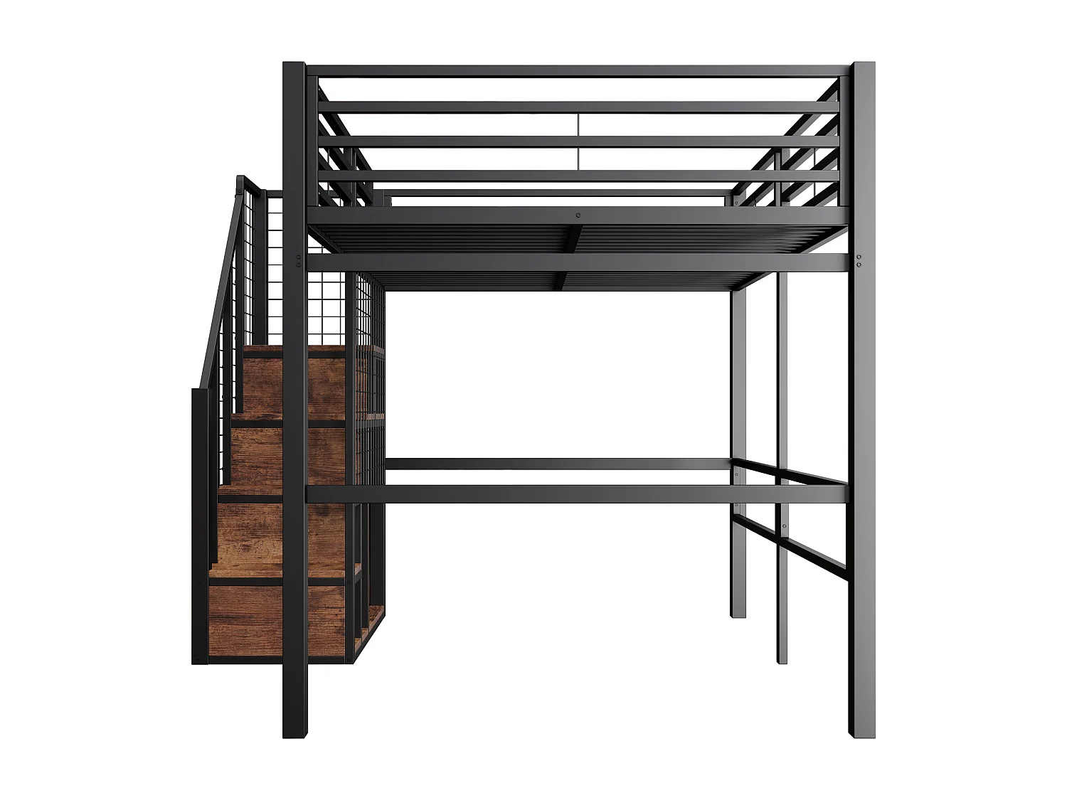 Lit mezzanine 140x200 cm en métal noir avec rangements et étagère