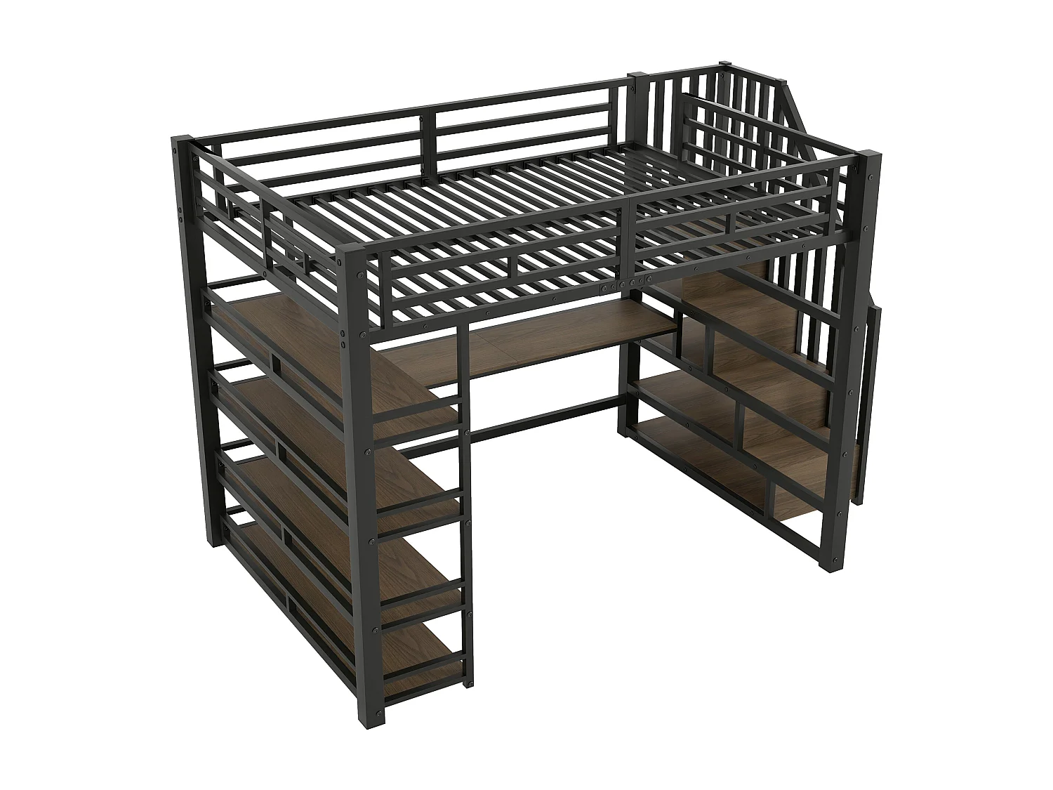 Lit mezzanine 140x200 cm avec bureau, port USB et rangements - Métal noir