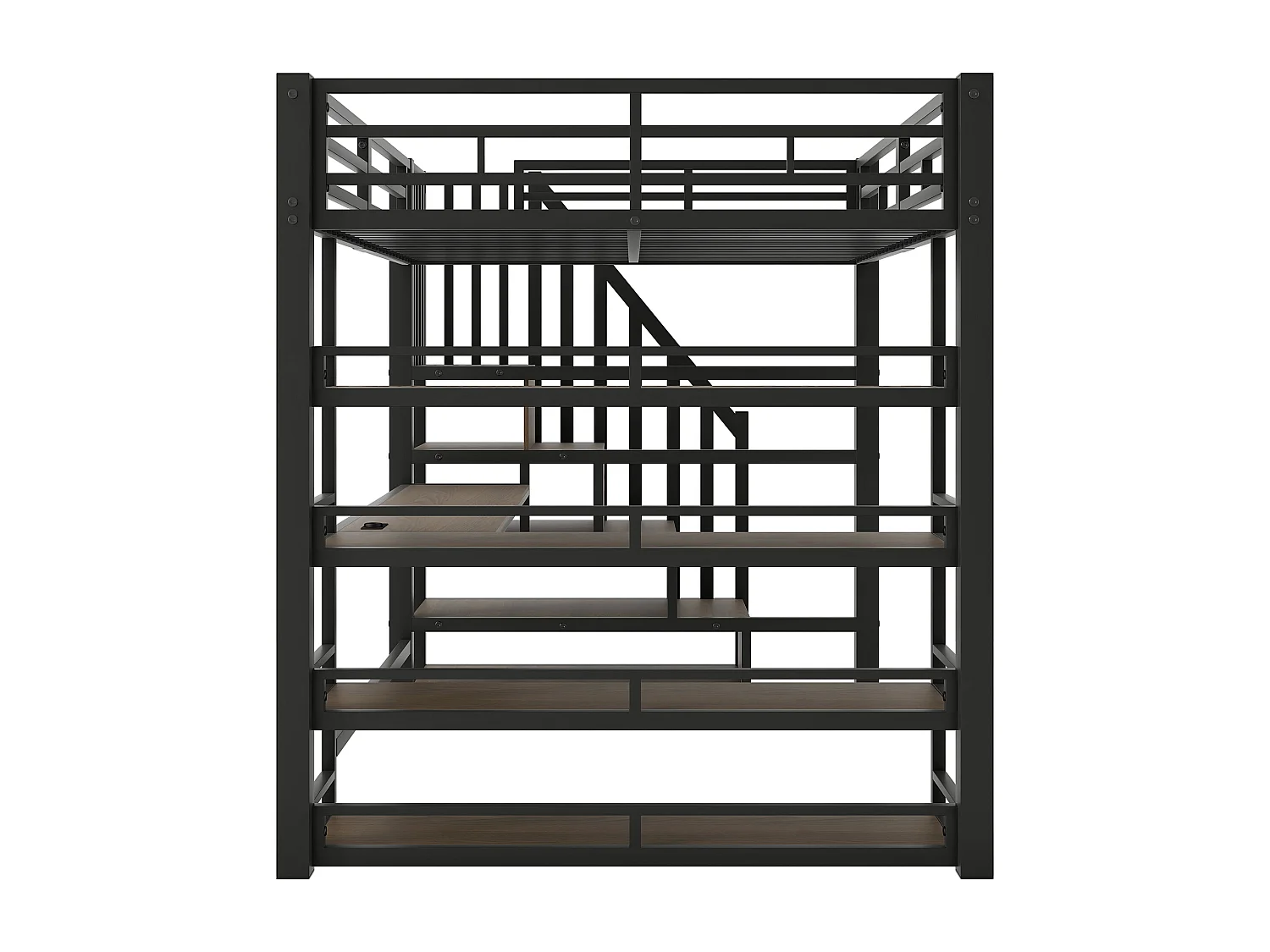 Lit mezzanine 140x200 cm avec bureau, port USB et rangements - Métal noir