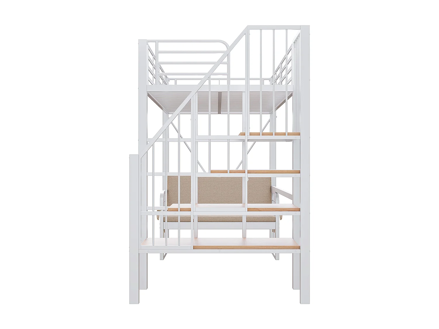 Lit mezzanine enfant 90x200 cm en métal avec canapé et rangement - Blanc