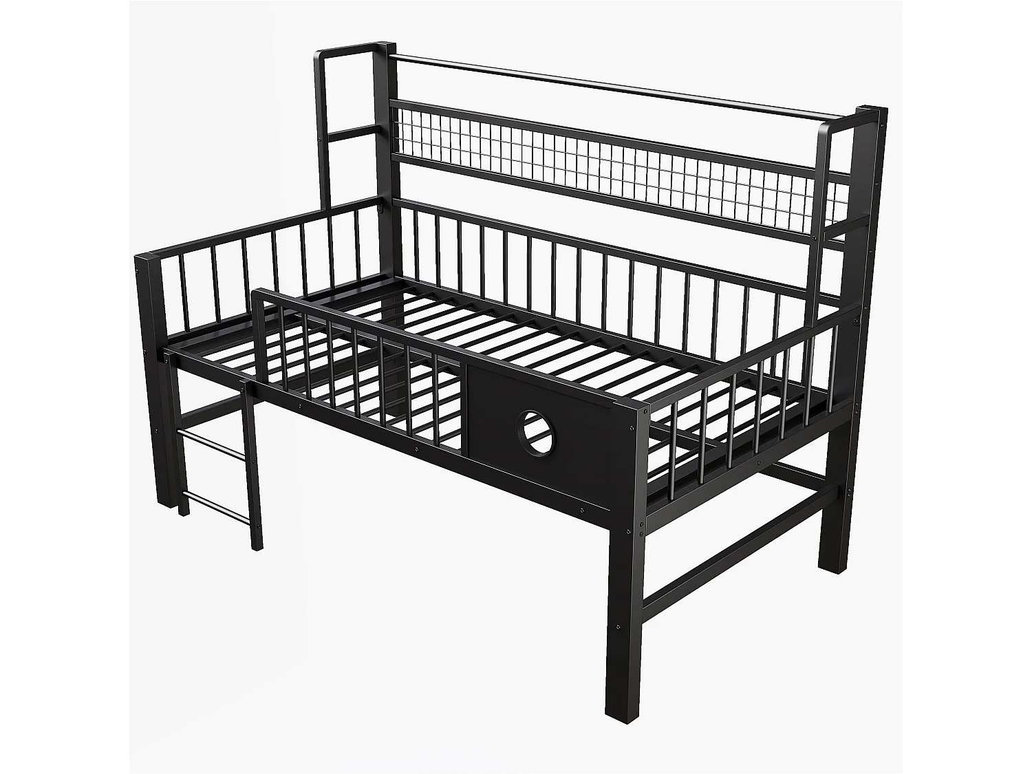 Lit mi-hauteur 90 x 200 cm avec rangement - Structure en métal - Noir