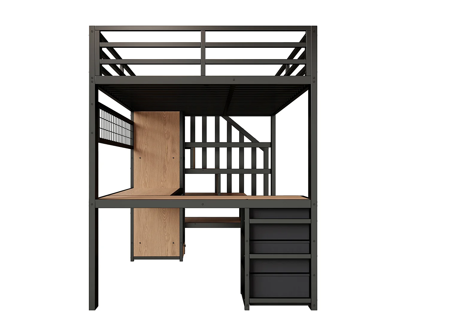 Letto a soppalco 90 x 200 cm con 4 cassetti, scrivania e illuminazione a LED - Metallo nero