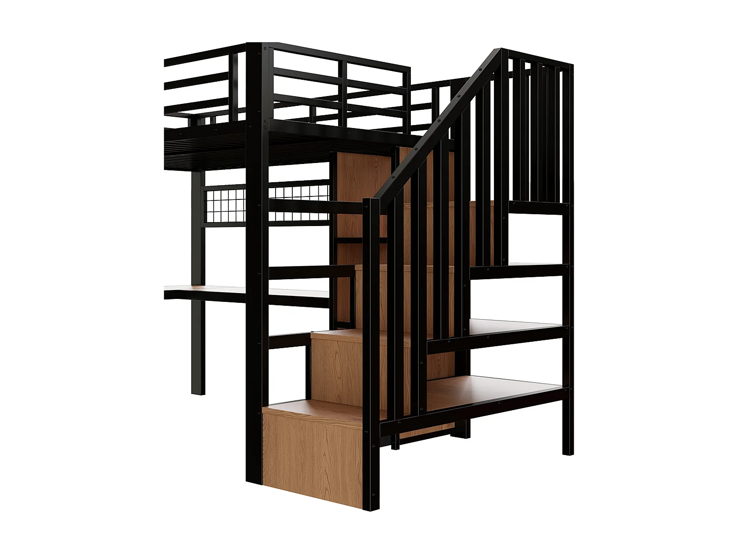 Letto a soppalco 90 x 200 cm con 4 cassetti, scrivania e illuminazione a LED - Metallo nero