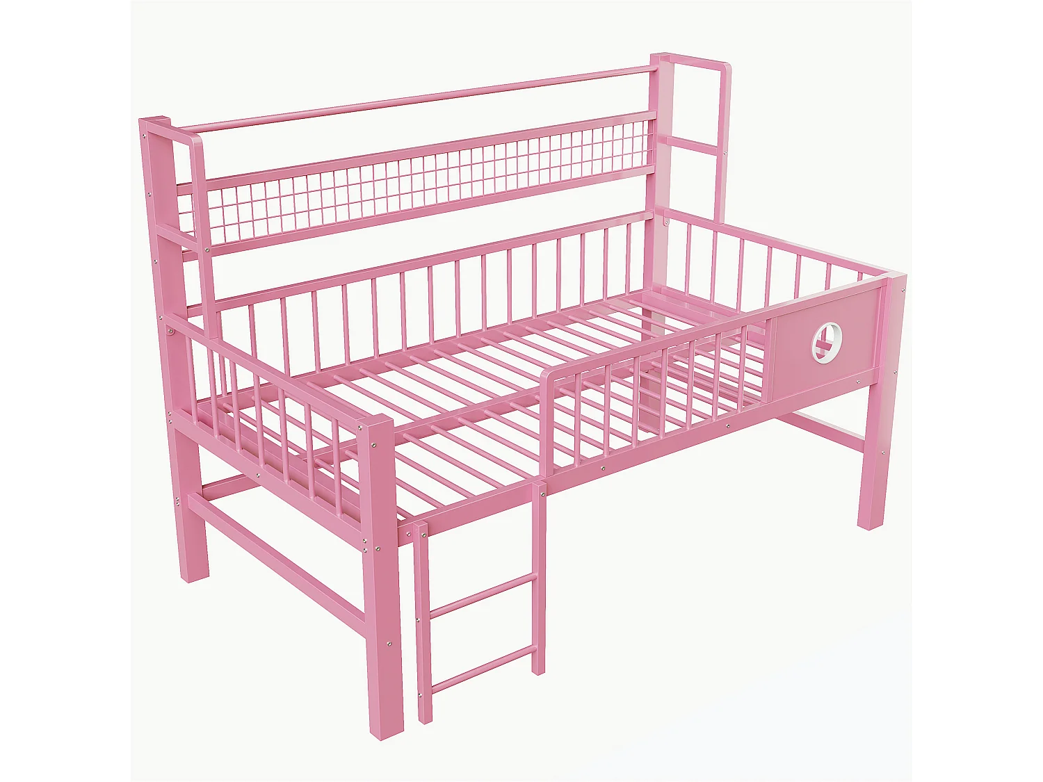 Lit mi-hauteur 90 x 200 cm avec rangement - Structure en métal - Rose