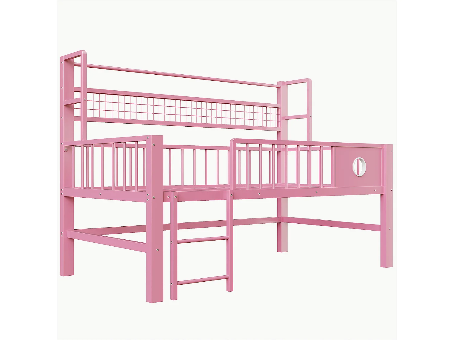 Lit mi-hauteur 90 x 200 cm avec rangement - Structure en métal - Rose