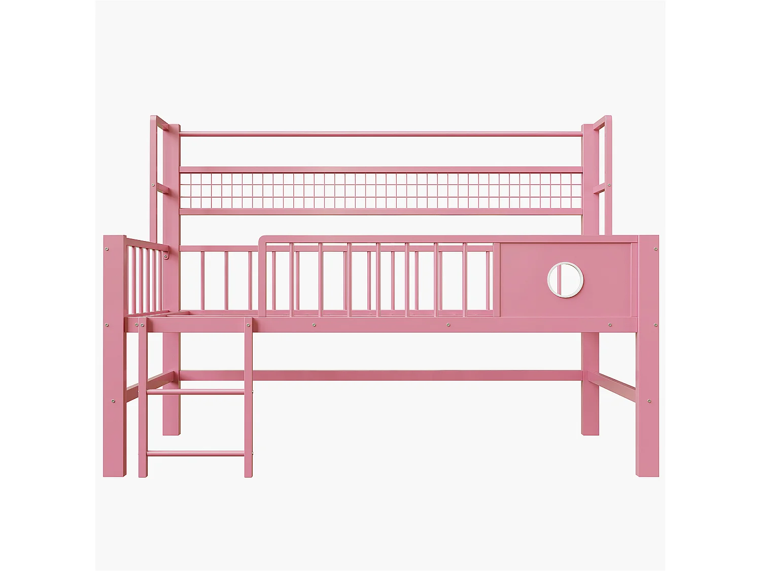 Lit mi-hauteur 90 x 200 cm avec rangement - Structure en métal - Rose