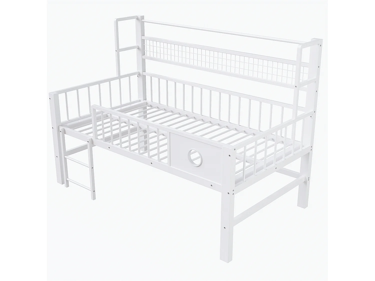 Lit mi-hauteur 90 x 200 cm avec rangement - Structure en métal - Blanc