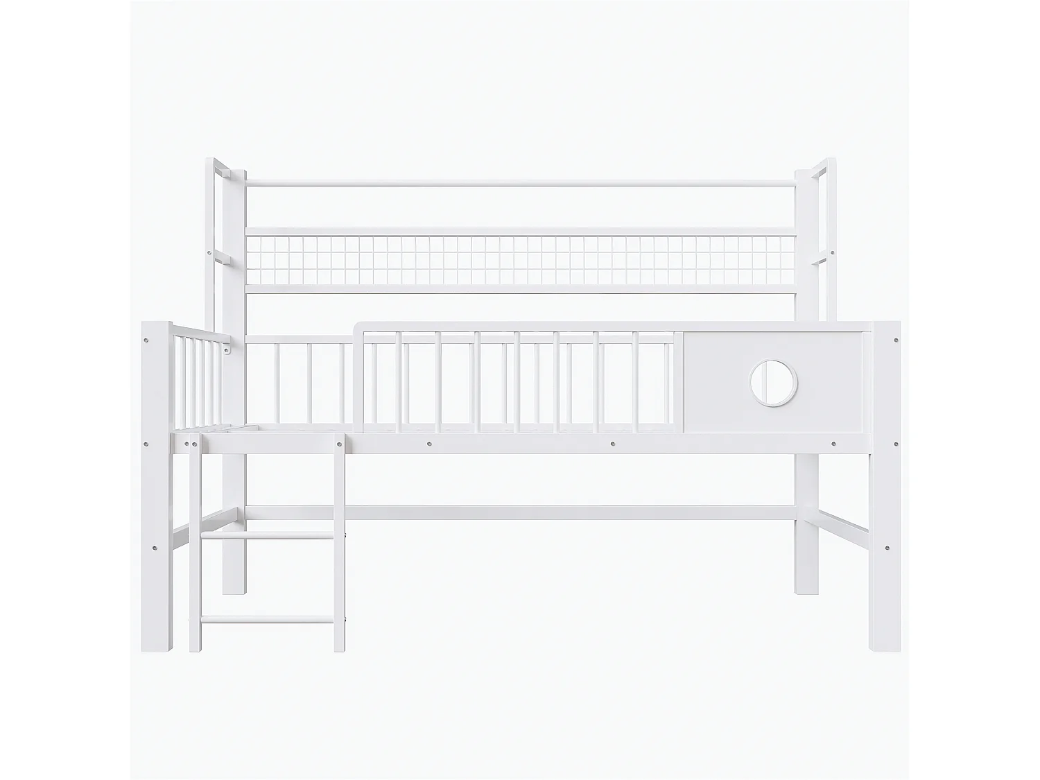 Lit mi-hauteur 90 x 200 cm avec rangement - Structure en métal - Blanc