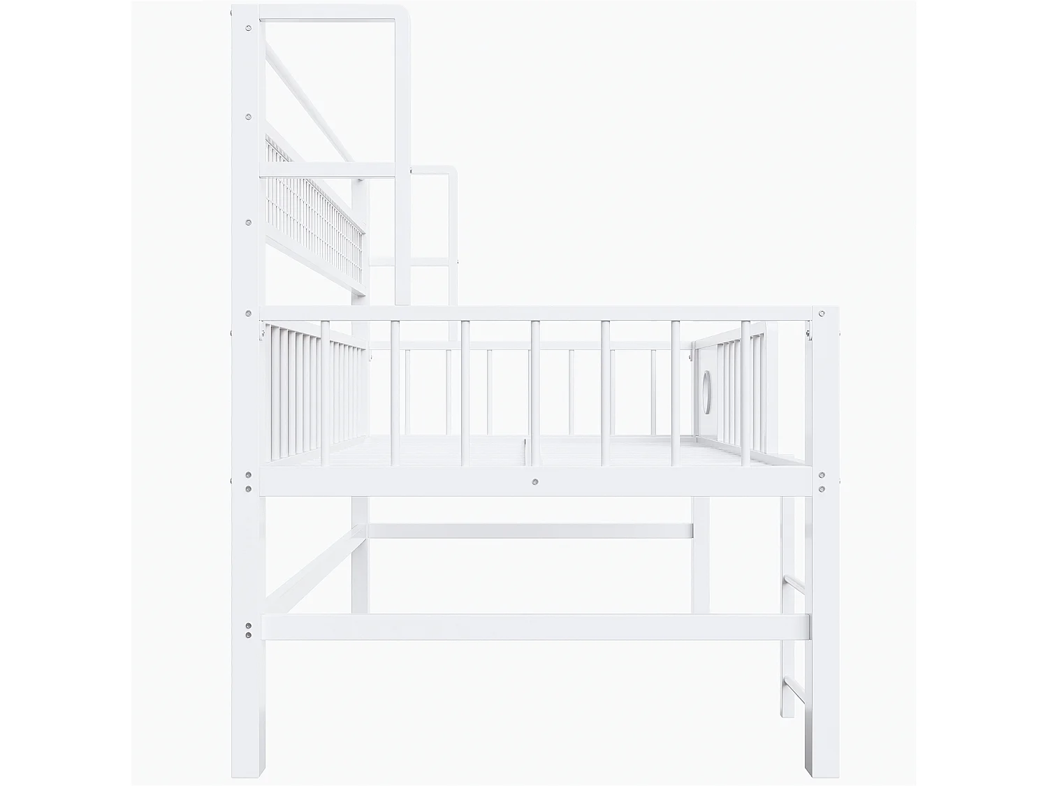 Lit mi-hauteur 90 x 200 cm avec rangement - Structure en métal - Blanc