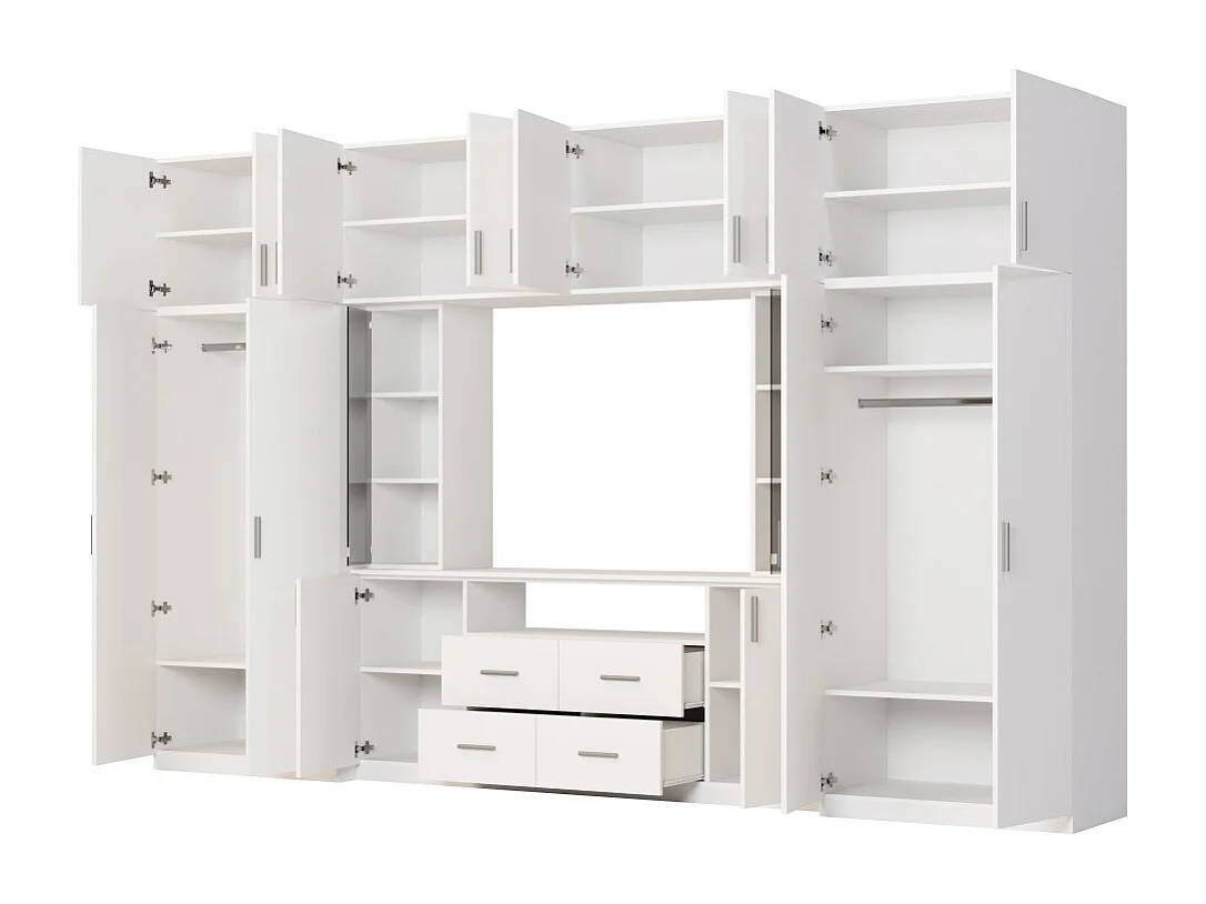 Meuble mural moderne avec grandes armoires et vitrine TV 380×240 cm NESTO
