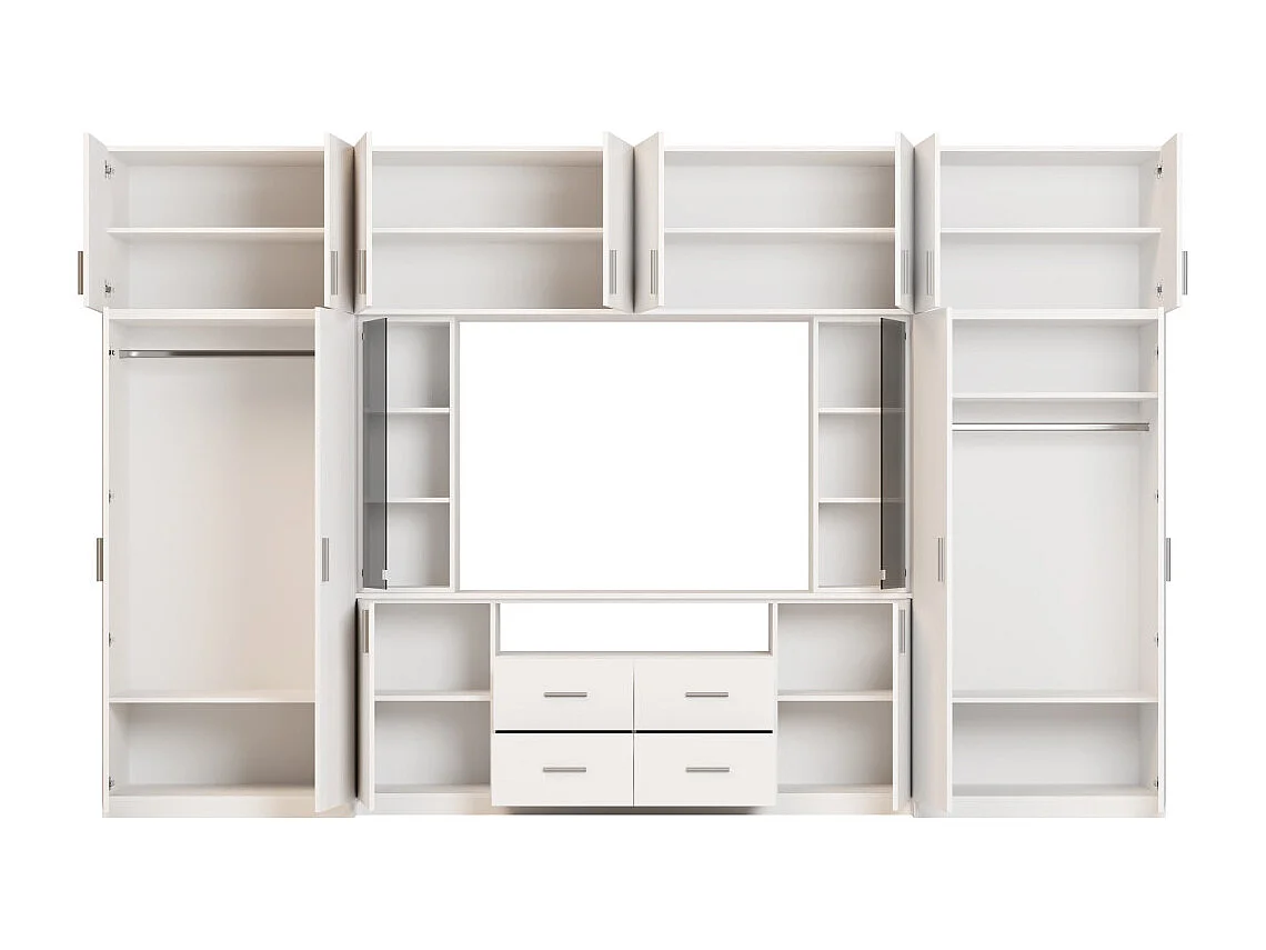 Meuble mural moderne avec grandes armoires et vitrine TV 380×240 cm NESTO