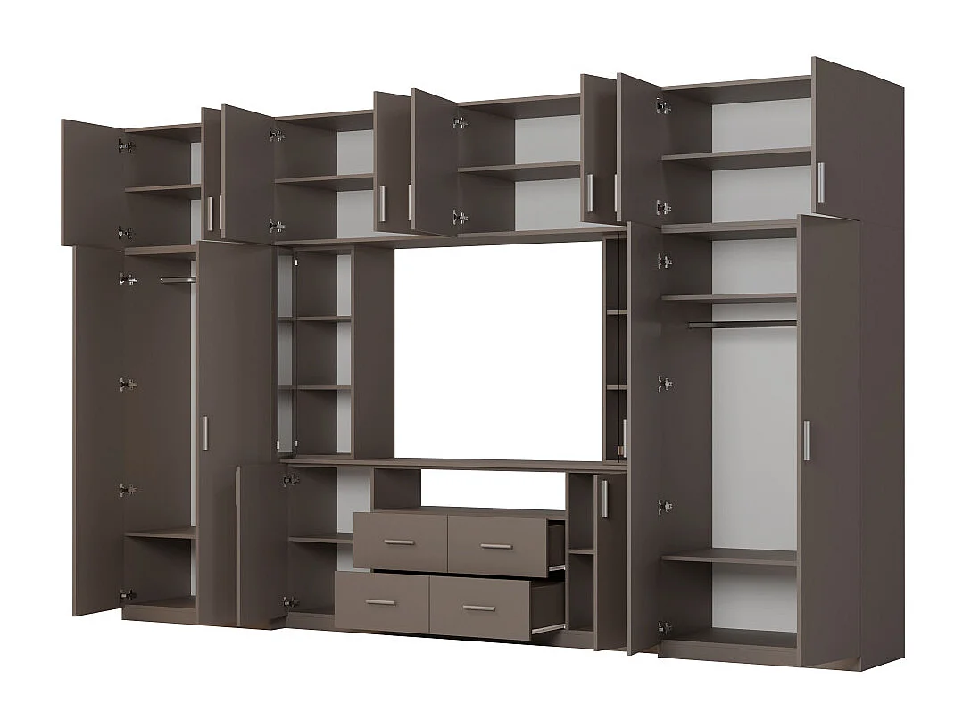 Meuble mural moderne avec grandes armoires et vitrine TV 380×240 cm NESTO