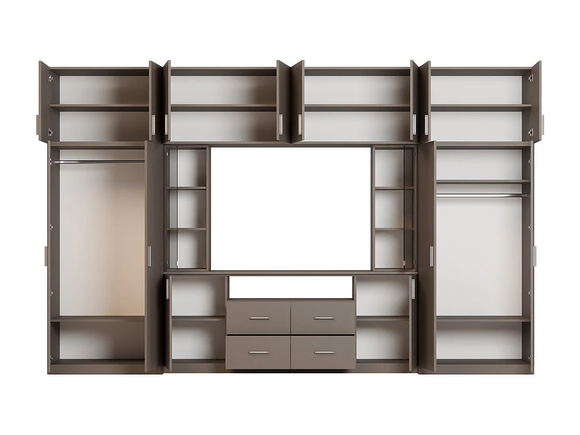 Meuble mural moderne avec grandes armoires et vitrine TV 380×240 cm NESTO