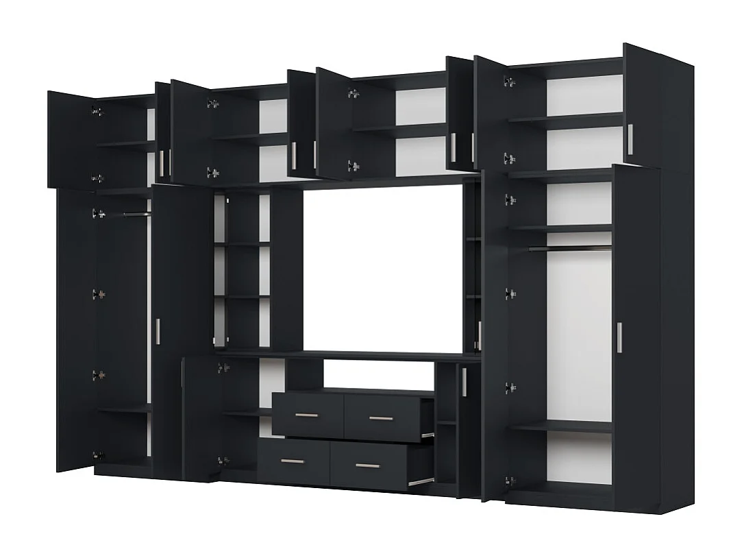Meuble mural moderne avec grandes armoires et vitrine TV 380×240 cm NESTO