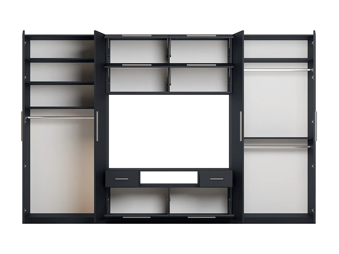 Meuble mural moderne avec grandes armoires et vitrine TV 380×240 cm NESTO