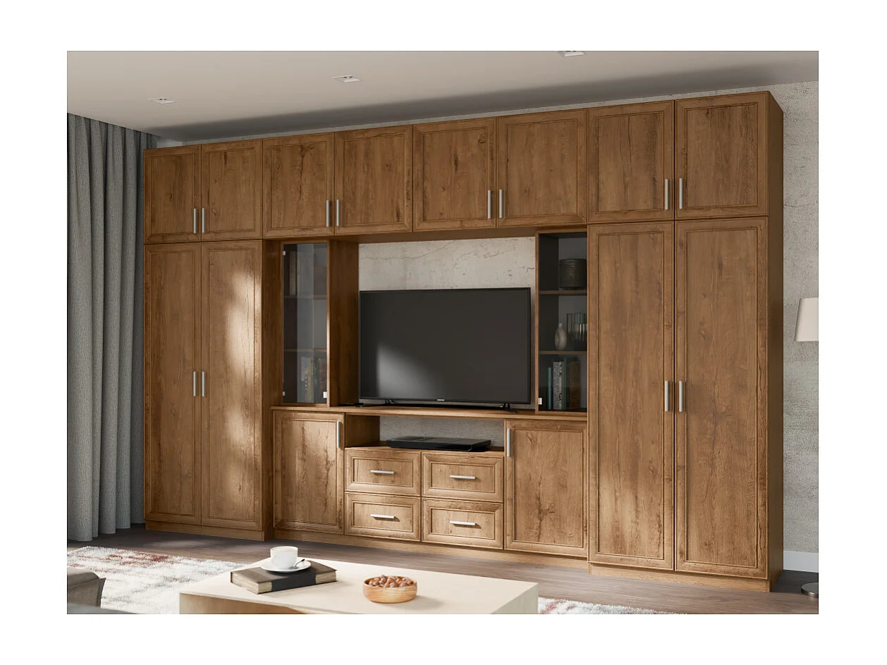 Meuble mural moderne avec grandes armoires et vitrine TV 380×240 cm NESTO