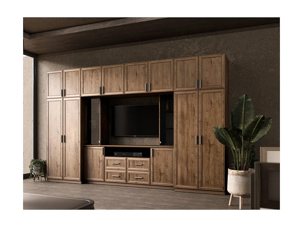 Meuble mural moderne avec grandes armoires et vitrine TV 380×240 cm NESTO