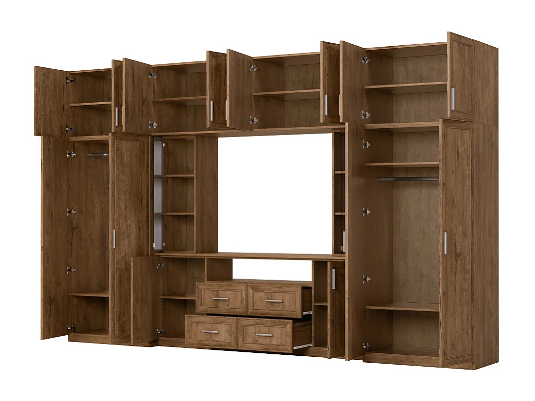 Meuble mural moderne avec grandes armoires et vitrine TV 380×240 cm NESTO