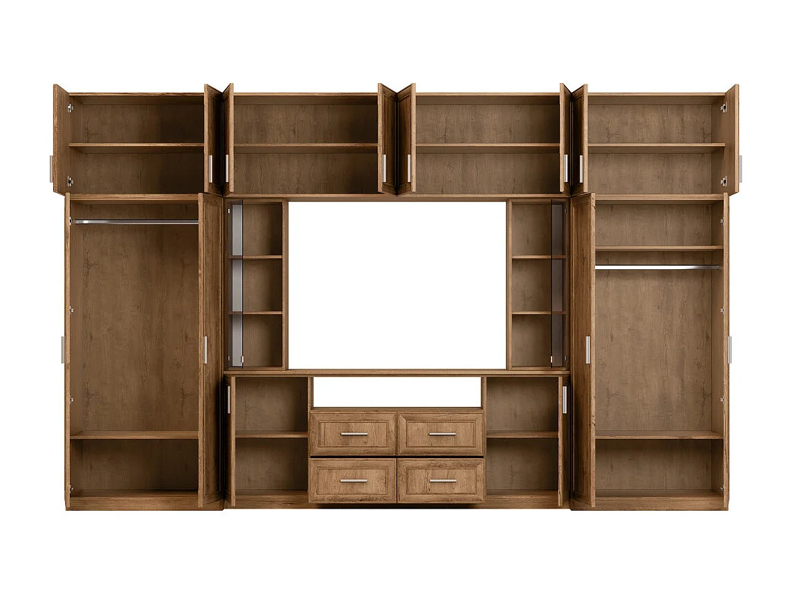 Meuble mural moderne avec grandes armoires et vitrine TV 380×240 cm NESTO