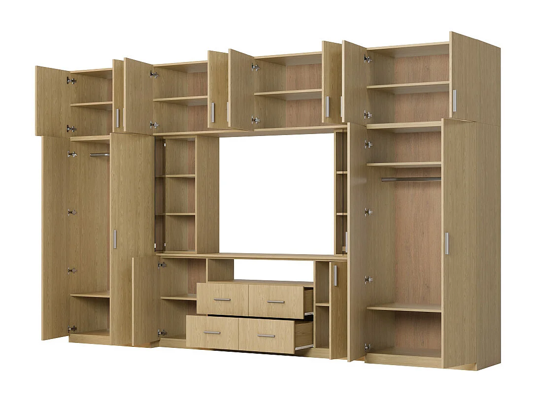 Meuble mural moderne avec grandes armoires et vitrine TV 380×240 cm NESTO