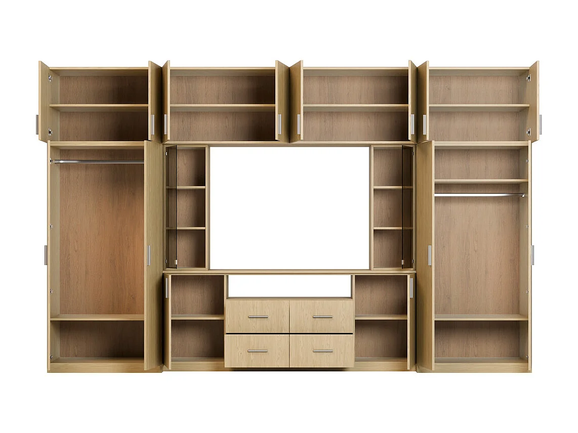 Meuble mural moderne avec grandes armoires et vitrine TV 380×240 cm NESTO
